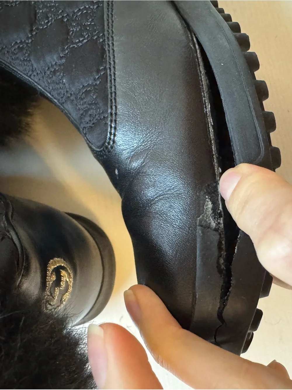 Gucci Women’s Black Fur Trim Tall Boots Size 38 / US 8 – Needs Sole Repair